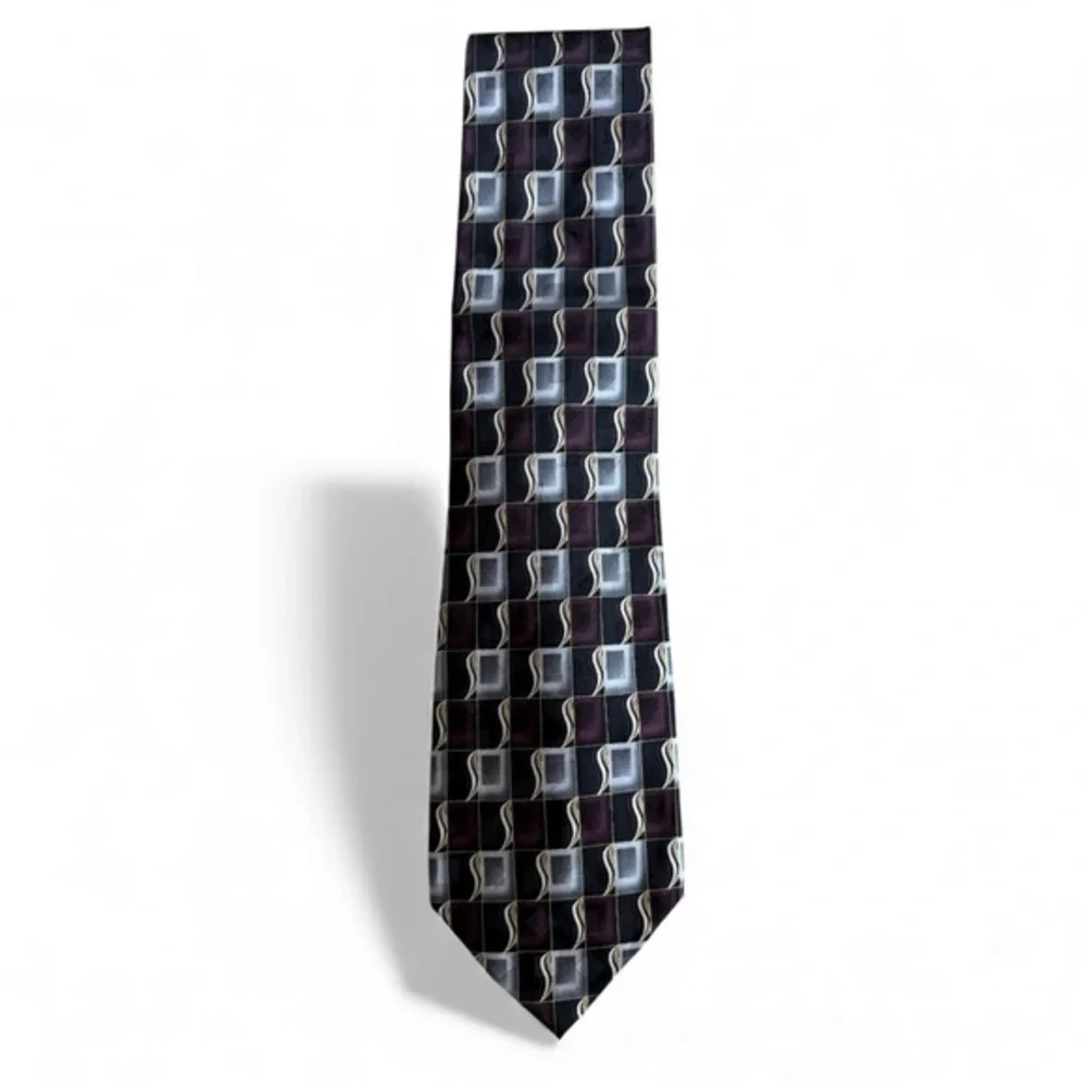 NWT Pierre Cardin Men’s Silk Tie Geometric Pattern Burgundy Gray Black - Picture 1 of 2